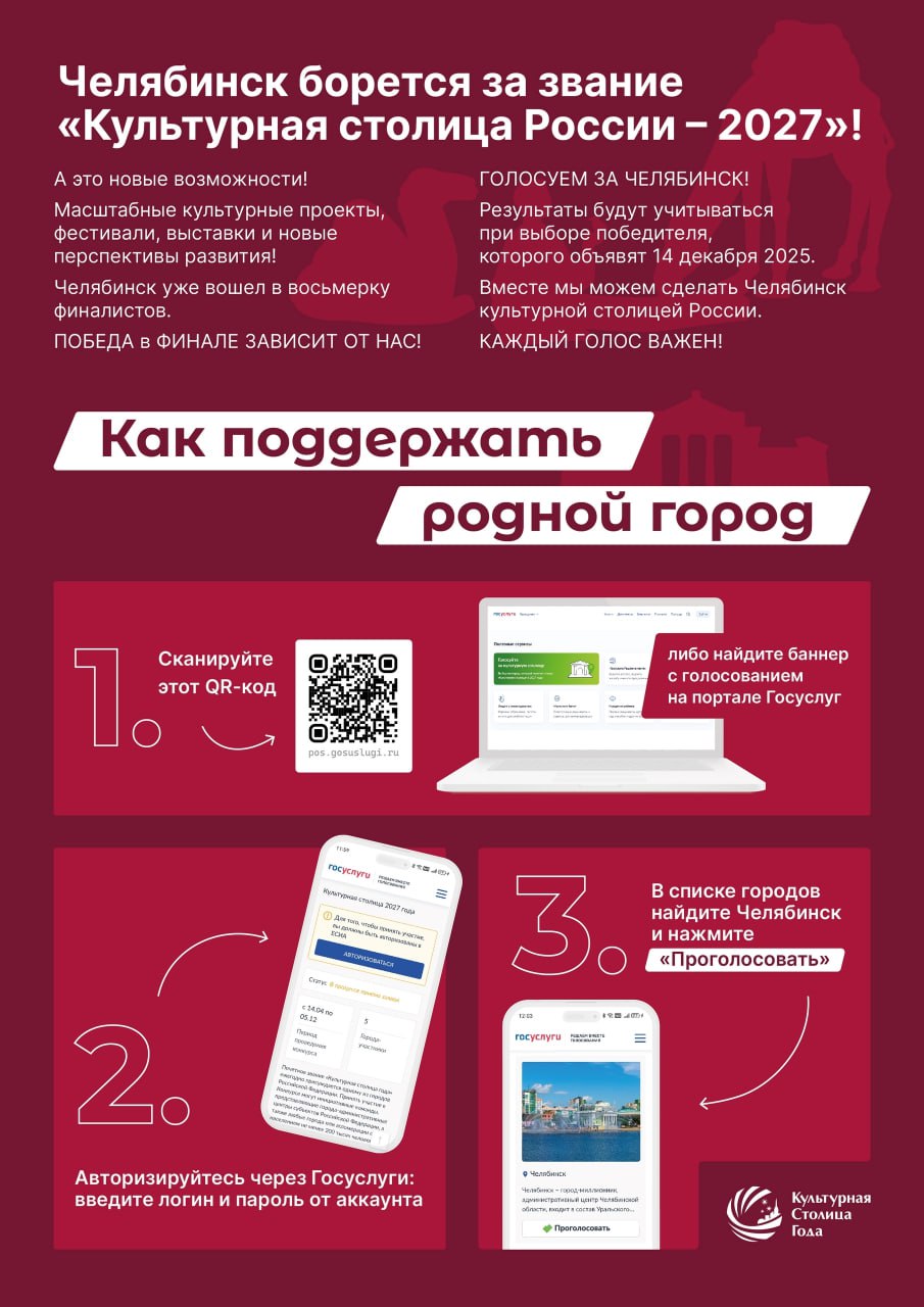 Земляки, давайте вместе поддержим наш Челябинск в борьбе за звание «Культурной столицы России 2027»! Земляки, давайте вместе поддержим наш Челябинск в борьбе за звание «Культурной столицы России 2027»!
