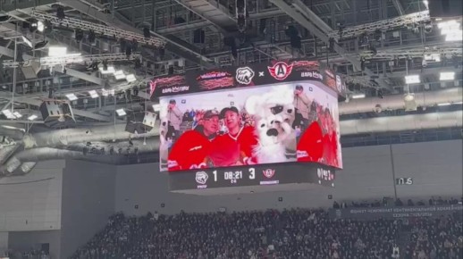 Болельщик челябинского «Трактора» делает предложение руки и сердца во время второго периода матча!