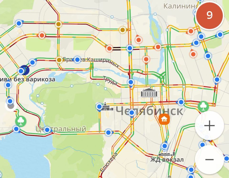 Пробки в Челябинске достигли 9 баллов
