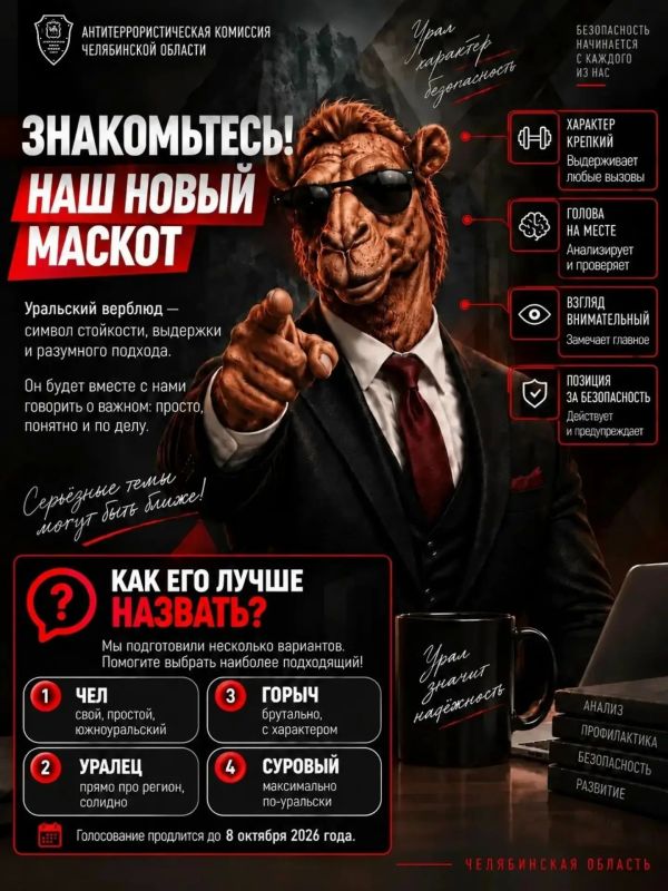 Чел, Уралец, Горыч или Суровый? Антитеррористическая комиссия предложила выбрать имя для своего маскота